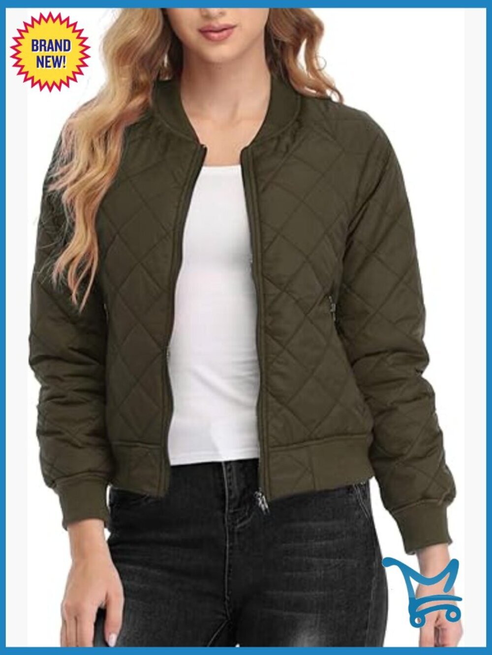 Lightweight Quilted Zipper Bomber Jacket with Pockets